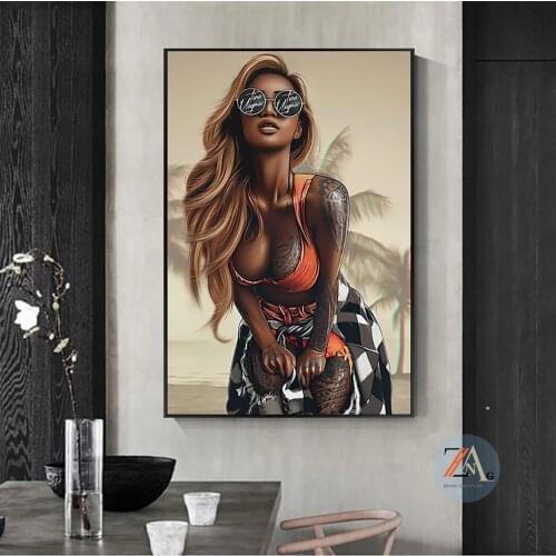 Abstract Sexy Tattoo Woman Canvas Posters and Graffiti Pop Rebellious Girl Painting Street Art Bedroom Home Decor (No Frame)