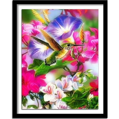 Diamant Painting 5d Diy Diamond Painting Animals Hummingbird and Morning Glory Daimond Painting Full Square Diamond Embroidery