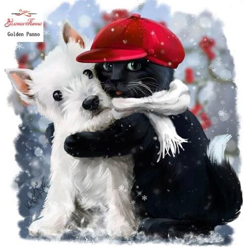 GOLDEN PANNO Diamond Painting Full Square 5D Diy Daimond Embroidery Diamant Mosaic Sale rhinestones pictures Dog and cat 03