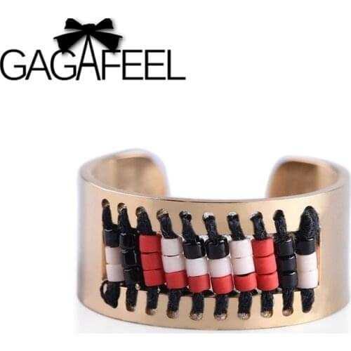 Bohemia Beaded Ring Gold Color Stainless Steel Open Rings Handmade Beads Charm Multi-color Adjustable Finger Ring Clearance