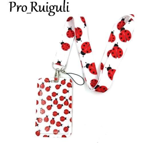 Ladybird Insect Lanyard Credit Card ID Holder Bag Student Women Travel Card Cover Badge Car Keychain Decorations