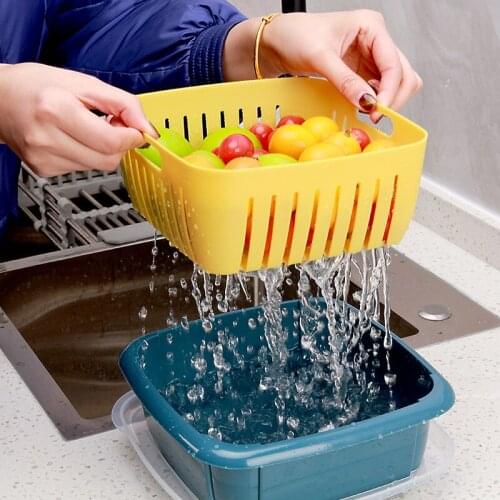 Double-layer Drain Basket Creative Multifunctional Kitchen Lid Drain Box Square Plastic Vegetable Washing Fruit Storage Basket