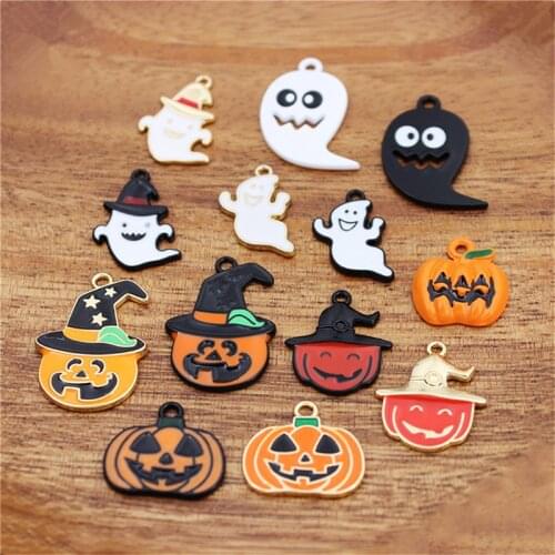 Julie Wang 10PCS Enamel Halloween Charms Random Mixed Ghost Pumpkin Alloy Pendant Bracelet Jewelry Making Accessory