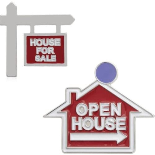 House for Sale Sign Badge Real Estate Clothing Pin Gift Brooch Small House Flame Brooch Badge Enamle Pin