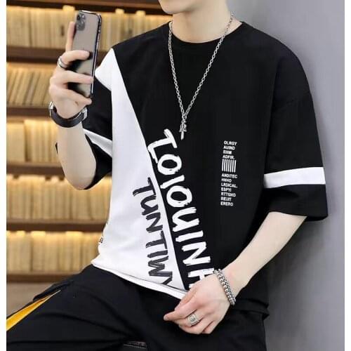 T-shirt Men 2021 Summer Fashion Printed T-shirt Cotton Korea Version Trend O-neck Tee Tops Youth Casual T-shirt Male