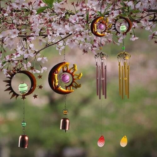 Retro Sun Moon Earth Iron Wind Chimes Wrought Iron Wind Chime Tube Wall Hanging Ornament Outdoor Garden Decoration Wind-bell