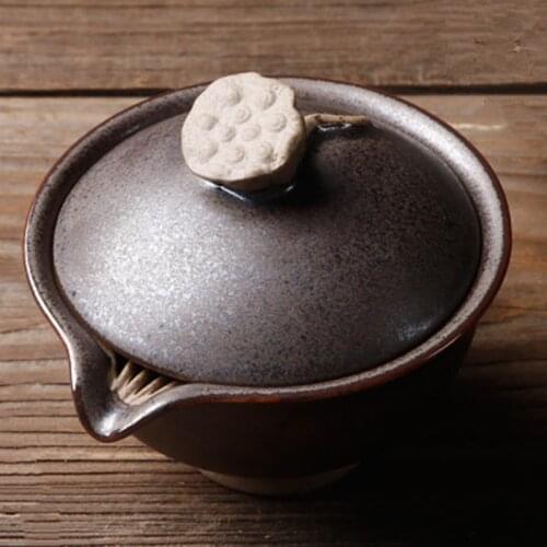 Creative Coarse Pottery Gaiwan Japanese Ceramic Tea Tureen Kung Fu Tea Set Accessories Teacup Tea Bowls Retro Home Decor