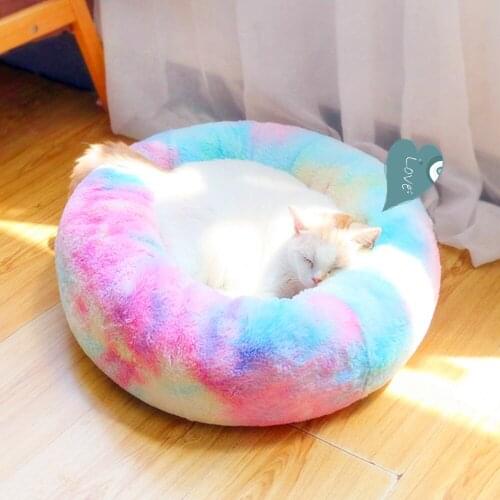 Round Cat Dog Bed Soft Plush Cat House Dog Mat For Small Dog Cat Nest Winter Warm Sleeping Bag Pet Sofa Cushion Mat Puppy Kennel