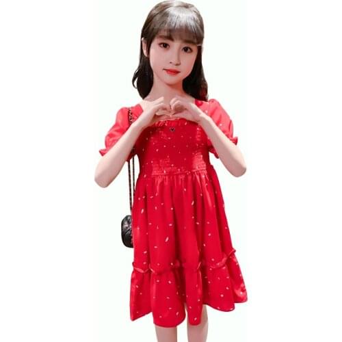 Summer Dress Girl Floral Print Dress For Girl Square Collar Kids Dresses Butterfly Sleeve Costumes For Girls