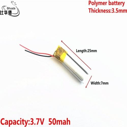 Good Qulity 3.7V,50mAH,350725Polymer lithium ion / Li-ion battery for Bluetooth, 4 generation earphone battery