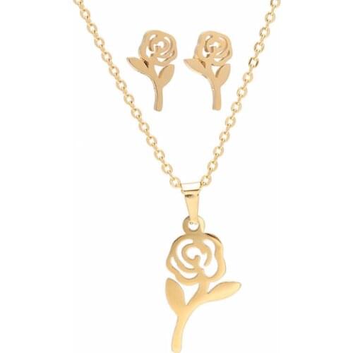 LIUHCTZ-G Gold Flower Honey Necklace Pendant Earrings Studs Jewlery Sets for Women Gift Fahion