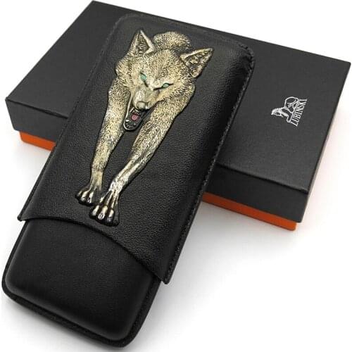 LUBINSKI Genuine Leather Black Cigar Case Travel Case Humidor Holder 2/3 Tube Gift Box For Cigars Tobacco Storage