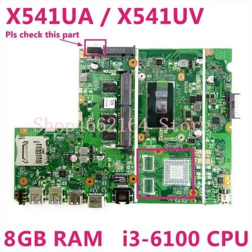 X541UA 8GB memory With i3-6100CPU mainboard For ASUS X541UV X541UA X541U laptop motherboard Tested Working free shipping
