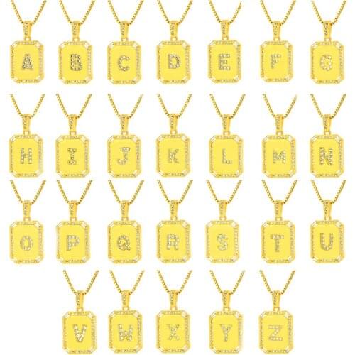 Copper Micro-Inlaid Zircon Electroplated 24K Gold Pendant Square 26 Letter Necklace DIY Accessory Pendant