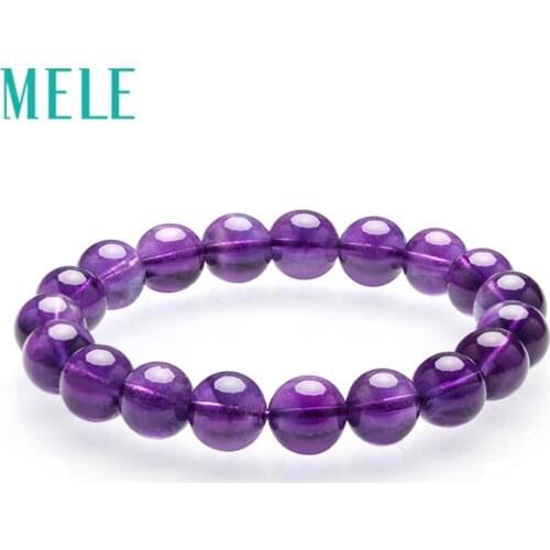 MELE Natural South Africa Amethyst strand bracelets for women and girl,8mm and 10mm round beads gemstone fine jewelry