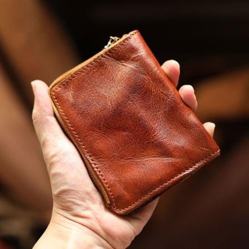 Retro fashion luxury natural genuine leather unisex coin purse simple casual large-capacity fold short wallet card holder