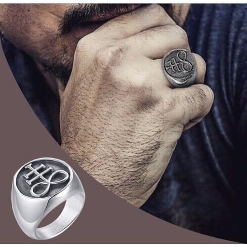 The Leviathan Cross Satanic Crosss Symbol Signet Ring for Men Stainless Steel Church of Satan Male Jewelry