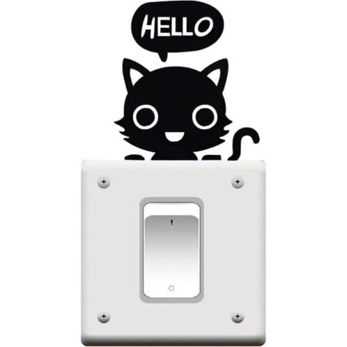 Cute Cat Swith Stickers Bedroom Wall Decoration Removable Cartoon Cat Saying Hello Vinyl Decals Wall Art Decor AY1871