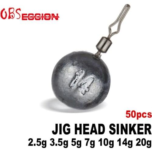 OBSESSION 50pcs2.5g 3.5g 5g 7g 10g 14g 20g Round Ball Weight Sinkers For Fishing Drop Shot Accessories Soft Lure Connector Texas