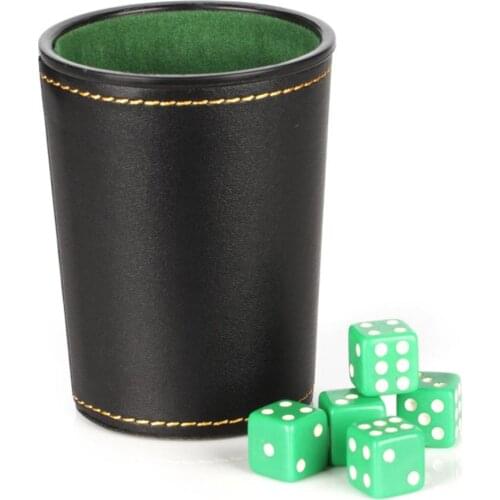 New PU Leather Dice Cup Bar Game Supplies 5 Dice + Cup