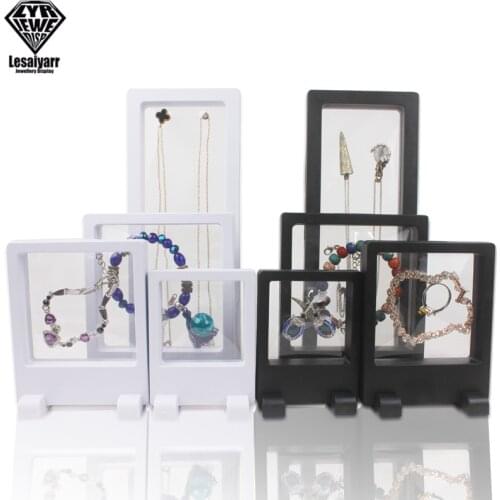 PE Film Brooch Coin Gems Jewelry Storage Box Dustproof Exhibition Decoration Suspended Floating Ring Earrings Display Rack Case