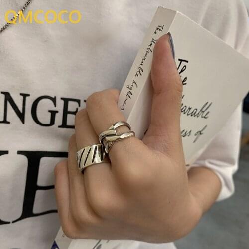 QMCOCO Minimalist 925 Sterling Silver Party Rings For Women Trendy Elegant Knotted Geometric Vintage Punk Hip-Hop Jewelry Gifts