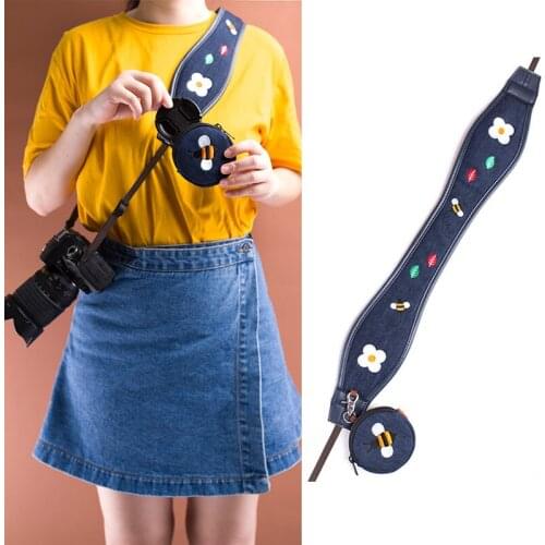 Roadfisher Wide Denim Embroidery Camera Shoulder Belt Neck Strap For Canon Nikon Sony Pentax Fujifilm Leica DSLR SLR Mirrorless