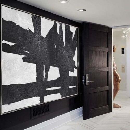 Hand Painted Extra Large Abstract Painting Horizontal Acrylic Painting Large Wall Art Black White Painting Original Art