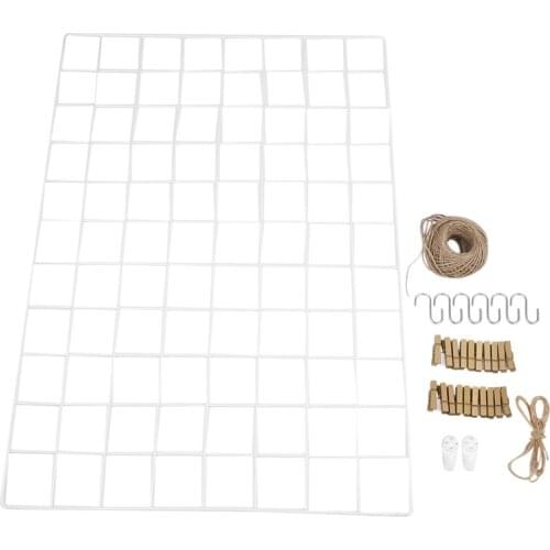 Grid Panel, Photo Wall Display,Mesh Wall Decor, Multifunctional Hanging Picture Wall, DIY Art Display, with S-Shaped Hooks, Clip