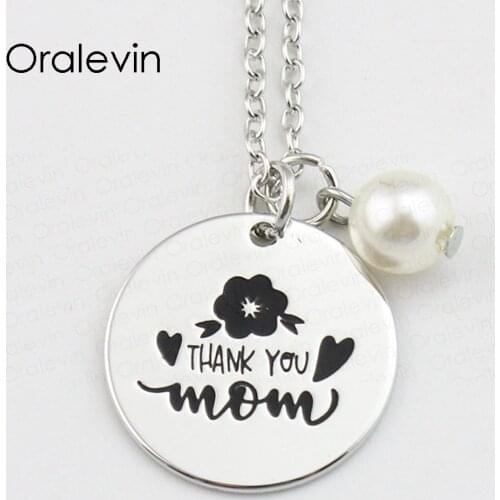 THANK YOU MOM Inspiration hand Engraved Accessories charms custom Pendant Necklace gift hot fashion Jewelry,10Pcs/Lot, #LN746