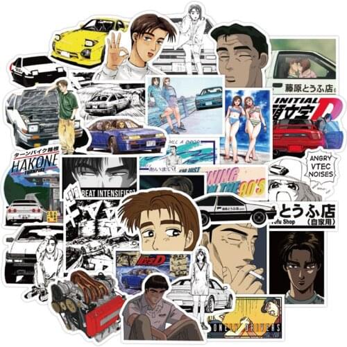 50Pcs Anime Initial D Stickers Stationery Waterproof PVC Sticker Luggage Laptop Fridge Children DIY Classic Toy Stickers Gifts