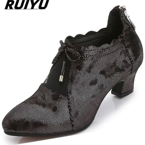 RUIYU Dance Shoes Latin Women Salsa Dance Shoes Girls Party Performance Professional Dance Shoes Soft Bottom Ballroom Red Black