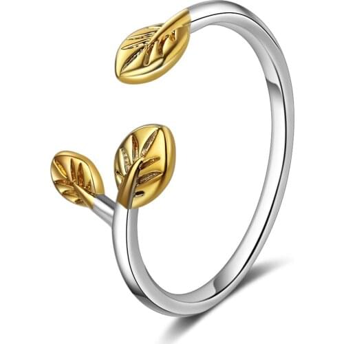 Branch Gold Color Leaf Ring New Creative Simple Leaf Girl Ring Design Open Jewelry Charm Womens Index Finger Accessories