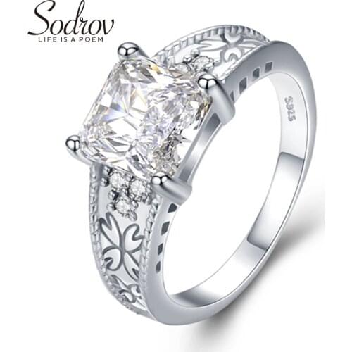 SODROV 925 Sterling Silver Fine Jewelry Bague White Spinel Flower Wedding Rings for Women Girl Party Gift Silver 925