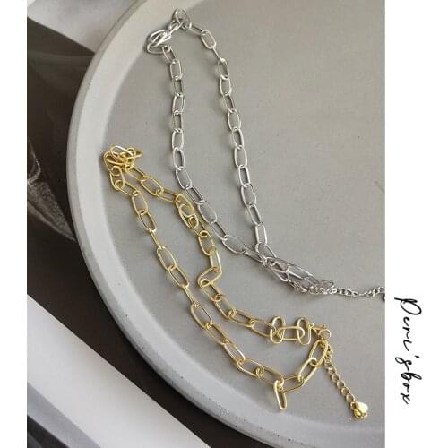 Perisbox Gold Silver Color Chain Necklaces Choker Oval Link 925 Sterling Silver Necklaces for Women Minimalist Choker 2019 Hot