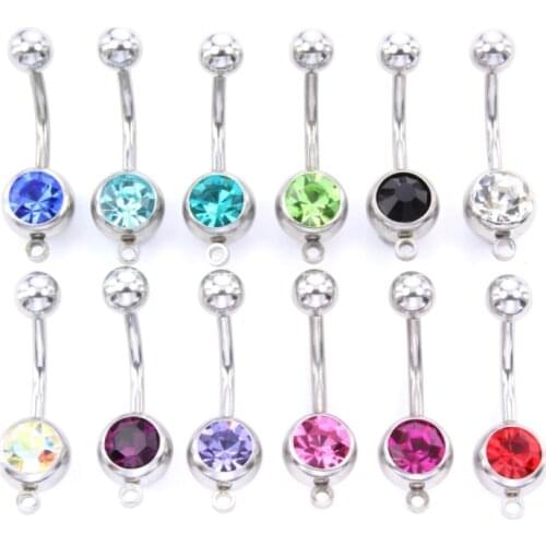10PCS Bohemian Rhinestone Stainless Steel Belly Button Ring DIY Navel Belly Ring Supply Make Your Own Body Jewelry Piercing 14G