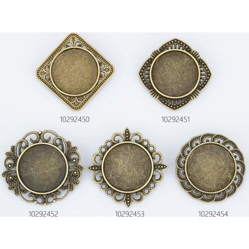 20mm Alloy brooch setting Brooch Pin Classic Style Brooch Round Cabochon Base Setting Antique Bronze 10pcs