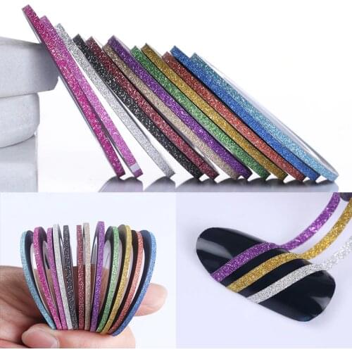 12 Rolls 2mm Matte Glitter Nail Striping Tape Line Rainbow Multi Color Styling Tool Sticker Decal DIY Decoration