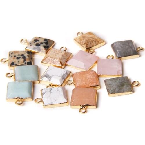 2pcs/set Square Natural Gemstones Crystal Geometry Charm Pendants For DIY Necklace Bracelet Earring Women Jewelry Making 12MM