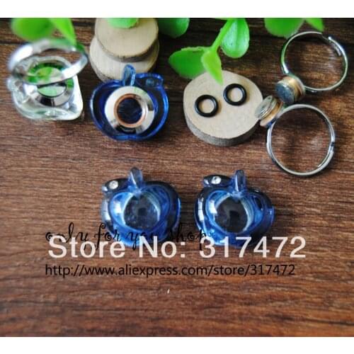 20set/lot blueapple rice art vial pendant perfume pendant Finger Ring DIY( glass vial & screw base ring & black rubber ring)