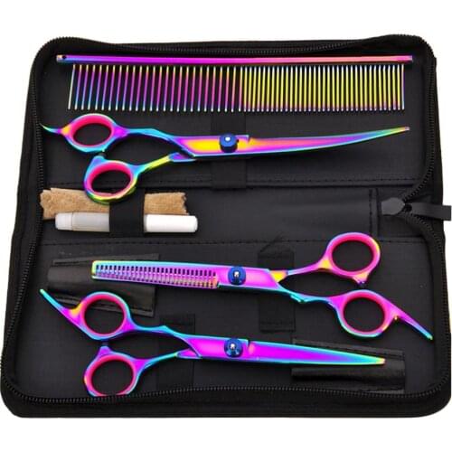 7.0 Inch Professional Pet Scissors For Dog Grooming Dogs Shears Hair Cutter Straight &Thinning & Curved Scissors 3pcs Set +comb