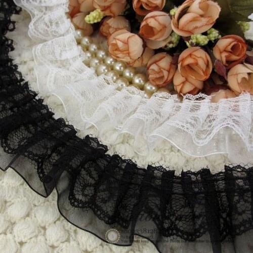 5 Yard/lot )DIY Handmade hair accessory clothes accessories double layer pleated white black lace trim decoration 4-6cm width