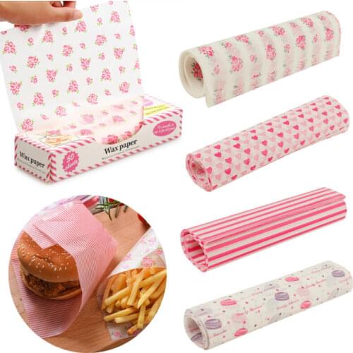 50Pcs/Box Wax Paper Food Grade Grease Paper Food Wrappers Wrapping Paper For Bread Sandwich Burger Fries Oil Paper