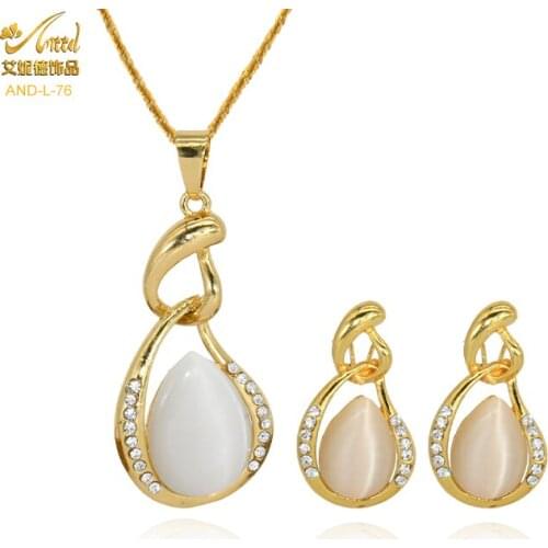 ANIID Opal Necklace Pendant Earring Set Women Jewelry Arab Jewelries Stainless Steel Dubai African Bridal Designer Nigerian 2021