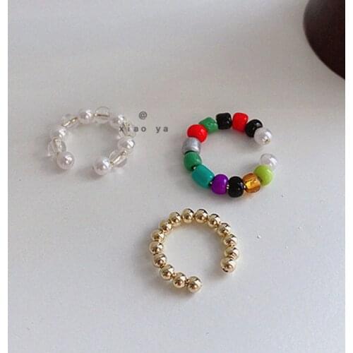 Bohemian Candy Color Beadeds Circle Earcuff Set Women Girls Gifts No Piercing Fake Clip on Ear Cuff Earrings Fashion Jewelry