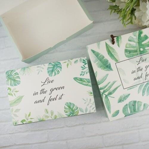 New 21*14*5cm 10pcs summer leaves Macaron Chocolate cookie Paper Box Storage Boxes Christmas Birthday Party Gifts Packaging