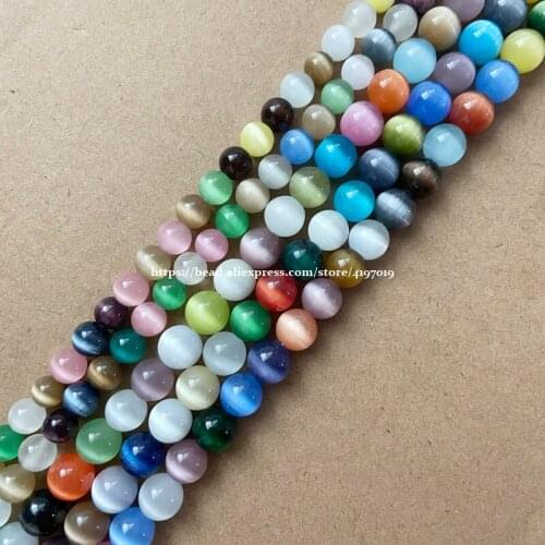 15" One Strand Mixed Cat Eye Round Loose Beads 6 8 10MM Pick Size For Jewelry Making