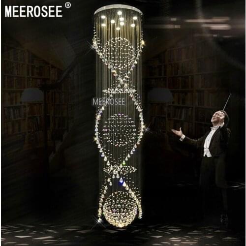 Long Spiral Crystal Ceiling Light Fixture lustre crystal light fitting for Lobby, staircase, stairs, foyer Large Crystal Lamp