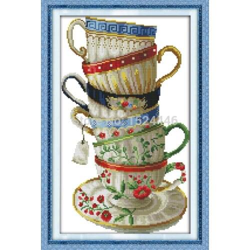 Elegant coffee cup,counted print on canvas DMC Cross Stitch kits,embroidery needlework Set,hand made Crafts Home Decor