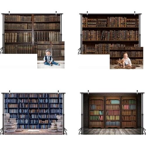 Bookshelf Themed Newborn Baby Photography Backdrop Retro Vintage Books Background Wooden Bookshelves Backdrops Photo Studio